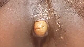 Woman pushes a huge shit out of her ass