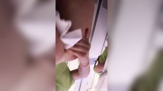 Blonde girl plays with ass toy and shit