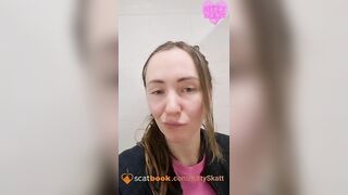 Woman takes a large shit and it falls in the tub