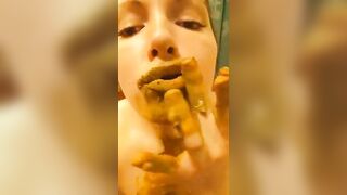 Woman eats her own shit in the shower