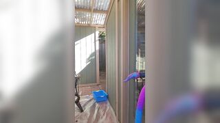 Man with a lot of shit on him cleans it off with a dildo