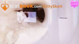 Girl shits in a public toilet and wipes her ass with paper