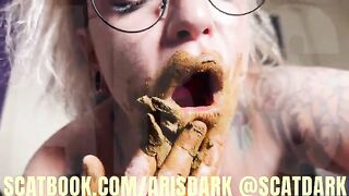 Girl eats a huge pile of shit