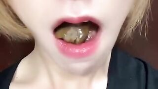 Slut eats a pile of shit out of her mouth