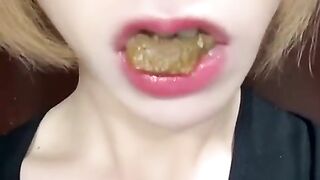 Slut eats a pile of shit out of her mouth