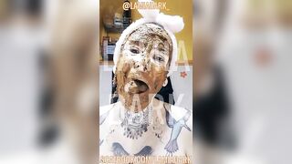 Girl smears shit all over her face and body