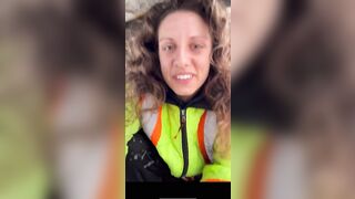 Girl plays with her ass in a trailer full of shit
