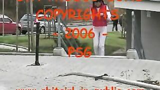 Girl fills her diaper with shit in a bathroom