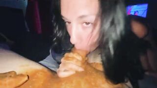 Girl eats huge pile of fresh shit off the floor