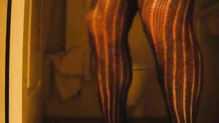 Woman squats to take a shit on a toilet