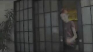 Girl in panties spreads her ass cheeks over a toilet