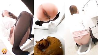 Girl squats over toilet and takes a shit