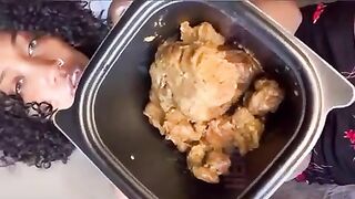 Girl eats shit from a plastic container
