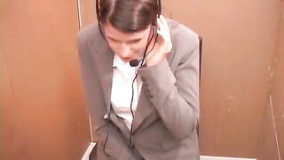 Woman squats on the floor with her pants down