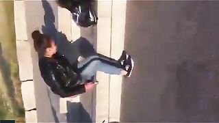 Girl gets pissed on and shits on the street curb