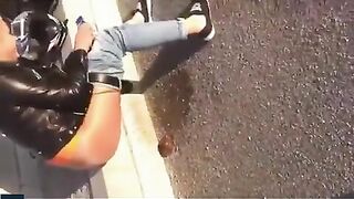 Girl gets pissed on and shits on the street curb