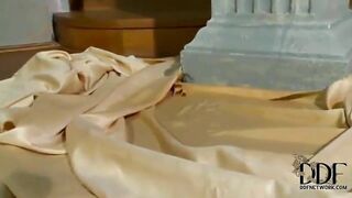 Girl pisses while tied up on a table