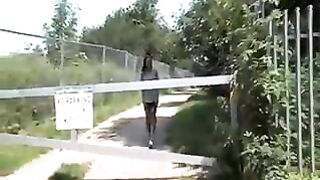 Girl squats and shits in her shorts