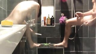 Girl eats shit off the floor in the shower