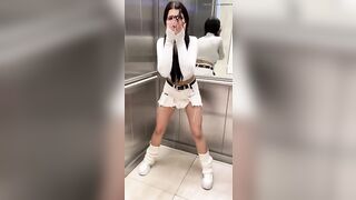 Babe squats and takes a huge shit on the bathroom floor