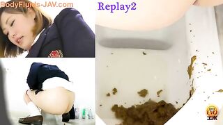 Schoolgirl squats and takes a huge shit in a sink