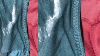 Girl sniffs and handles her dirty stained panties