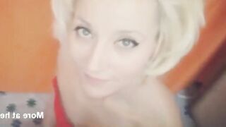 Blondie fucks her mouth with a massive shit-covered dildo