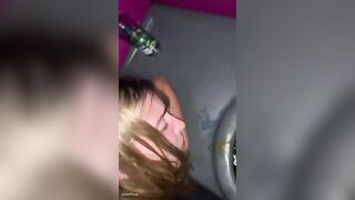 Girl sucks on a huge shit filled dildo