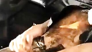 Girl squats and takes a shit in her thong