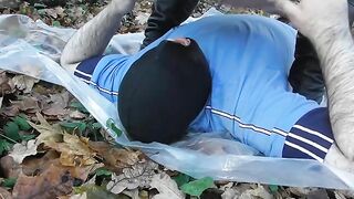 Girl fills her ass with a huge ball of shit in the woods