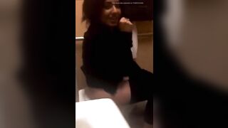 Girl eats another girl's asshole on a toilet