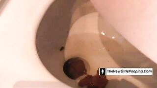 Girl lets out a huge shit on the bathroom floor
