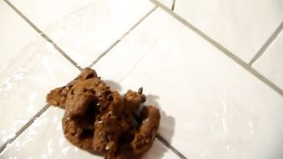 Woman takes a huge shit on the floor in the bathroom