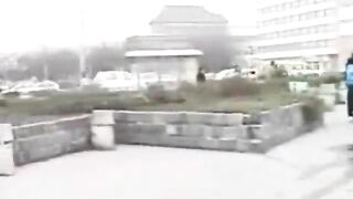 Slut eats shit out of a bag in public