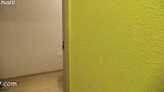 Bitch shits on the bed while guy helps clean her ass