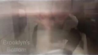 Girl takes a huge shit on a public toilet, close-up