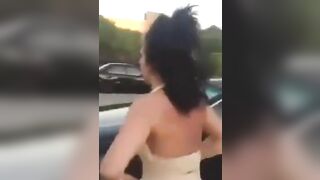 Girl bends over and squirts piss on the street