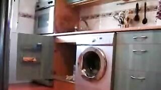 Woman eats shit out of the washing machine