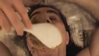Girl feeds her friend a huge pile of shit