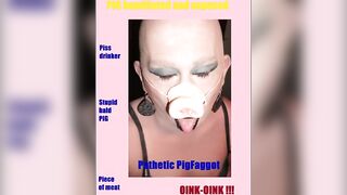 Bald woman in pig costume takes a big steaming shit on the floor