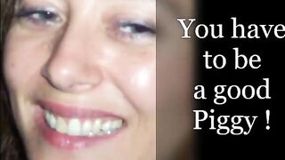 Bald woman in pig costume takes a big steaming shit on the floor