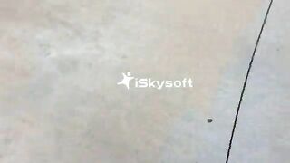 Woman sits on toilet and pisses