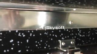 Woman sits on toilet and pisses