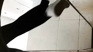 Slut sits in shit covered with a white shirt