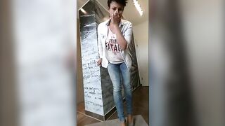 Girl spreads her ass over a pile of shit