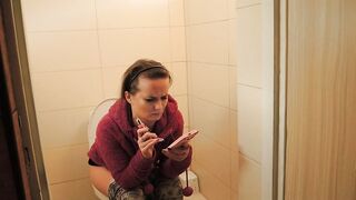 Girl eats shit off of a toilet paper