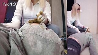 Two girls stuff ass full of shit and get hands dirty