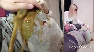 Two girls stuff ass full of shit and get hands dirty
