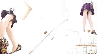 Girl in high heels takes a huge shit in an empty bathtub