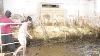 Girl gets covered in shit in a barn while getting fucked